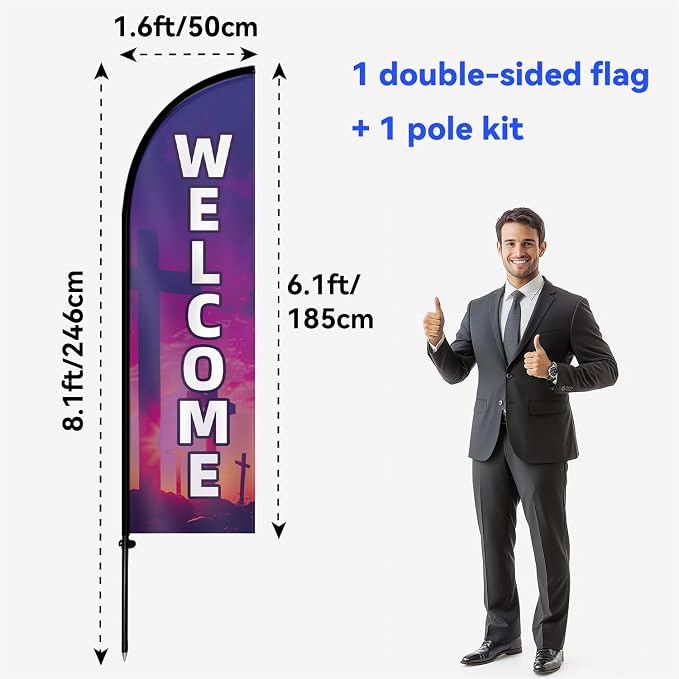 1PC Double Sided Church Welcome Feather Flag - Image 4