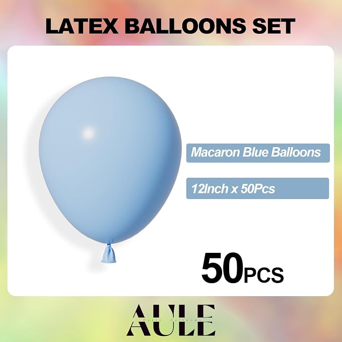 AULE 50Pcs Latex 12 Inch Macaron Blue Balloons | Helium Party Happy Birthday - Image 2