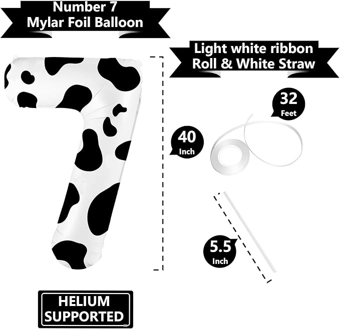 40 Inch Cow Print Balloon, Number 7 Balloons - Image 3