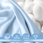 2 Pack 100% Pure Silk Pillowcase for Hair and Skin, Both Sides Mulberry Silk Pillowcases with Hidden Zipper, Cooling Pillowcase 19 Momme, 600 Thread Silk Pillow Cases Queen Size, Light Blue