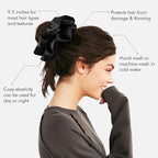 9.5 inch Silk Scrunchies - Jumbo & Giant Satin Scrunchies - Thick Elastic Fluffy Hair Ties for Women & Girls - 3 Pack (Black, Pink, Ivory)