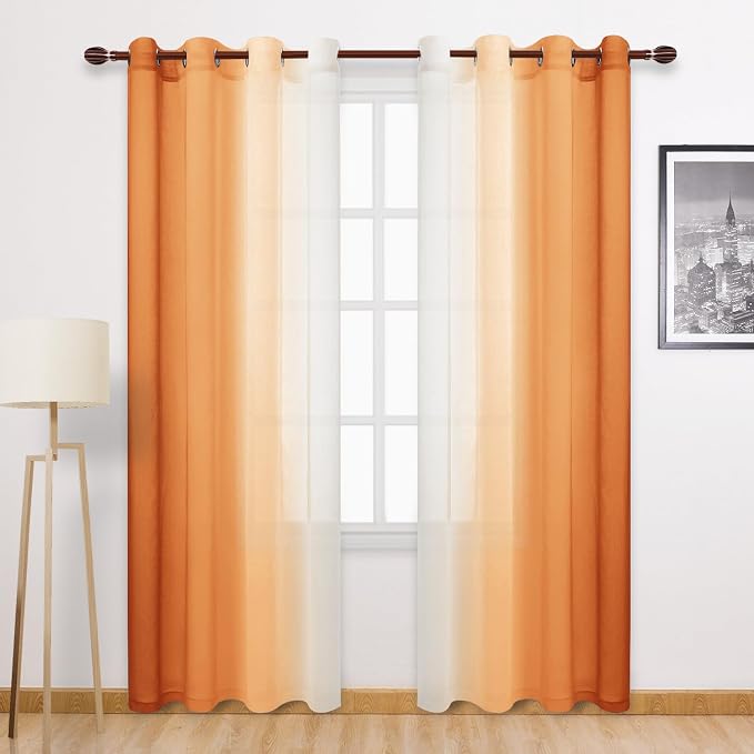 DWCN Ombre Faux Linen Extra Long Fall Sheer Curtains by DWCN