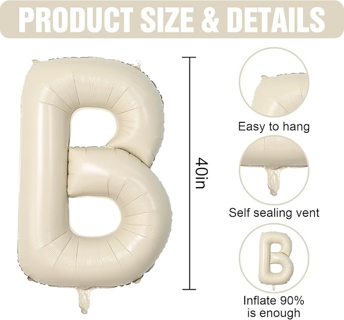 Cream OH BABY Balloons, 40 Inch Letter Oh Baby Balloon Banner Beige - Image 2