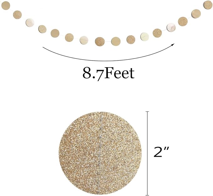 6 Pcs Glitter Champagne Gold Paper Circle Dots Garland Party Hanging Bunting - Image 6