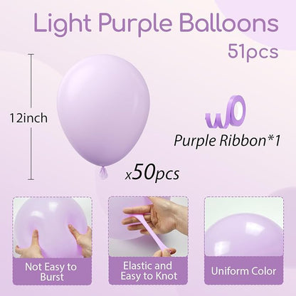 Light Purple Balloons 12 inch, Pastel Purple Latex Balloons 50pcs Party Balloon - Image 2