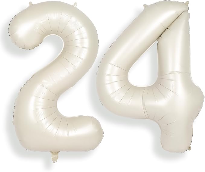 SUWEN 40 Inch Large Cream White 24 Number Balloons Big Foil Helium Number by SUWEN