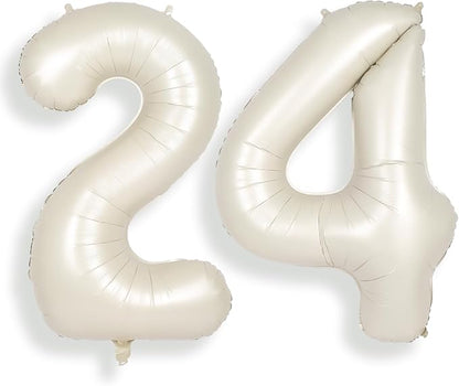 SUWEN 40 Inch Large Cream White 24 Number Balloons Big Foil Helium Number by SUWEN