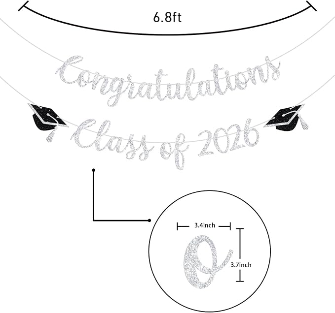 Congratulations Class of 2026 Banner, Congrats Grad Party Decor, 2026 - Image 2