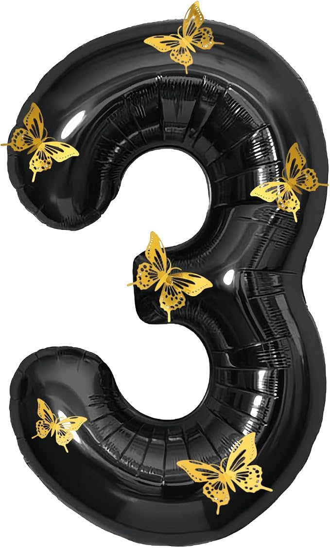 40 Inch Black Number 3 Balloon by GLASNES