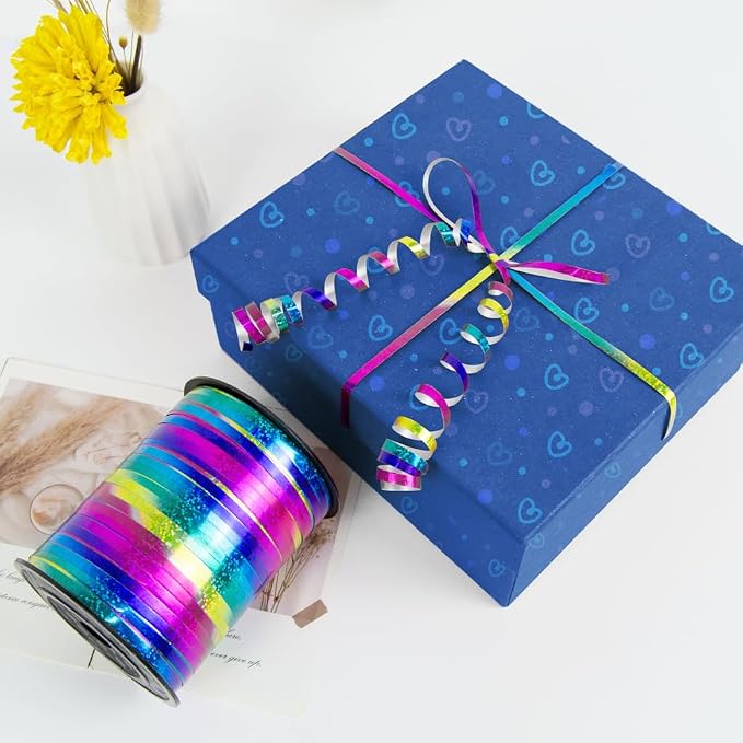 Premium Rainbow Shiny Curling Shiny Ribbon, 1/5" Wide x 500 Yards Christmas - Image 3