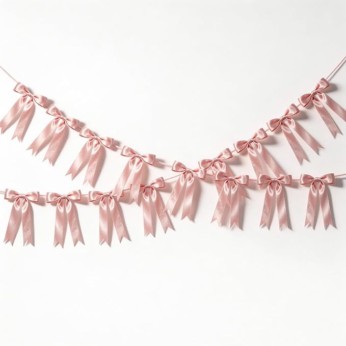 2 Strings Dusty Pink Bow Garland Banner Decorations - Image 9