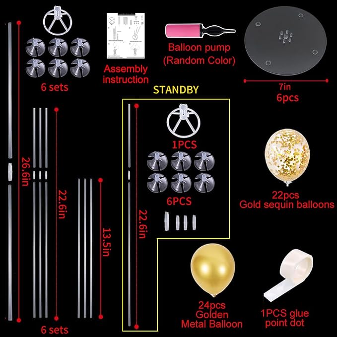 TONIFUL 6 Set Gold Balloon Stand Balloon Centerpieces - Image 2