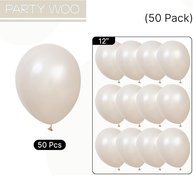 PartyWoo Pearl Sand Balloons 50pcs White Beige Cream Ivory Color | Balloons - Image 6