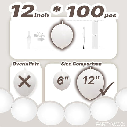 PartyWoo White Linking Balloons 100pcs 12 Inch White Link Balloons | - Image 4