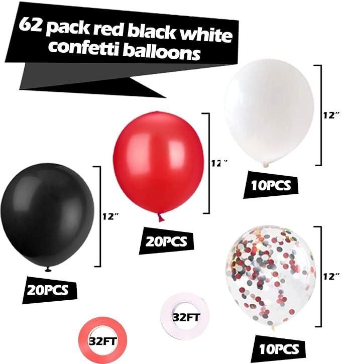62Pcs Red and Black Balloons Kit - Image 4