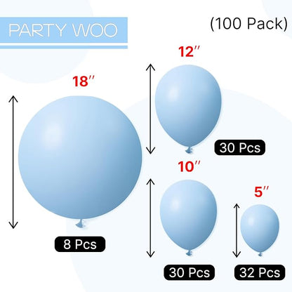 PartyWoo Light Blue Balloons 100pcs Different Sizes of 18 12 10 5 Inch Baby - Image 7