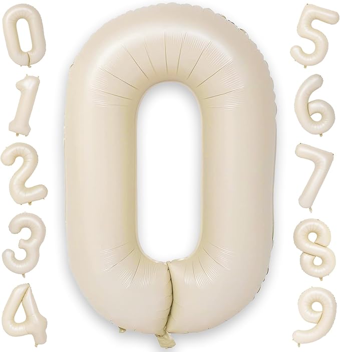 40 Inch Large Cream Numbers Balloons 0-9, Self Inflating White Sand Foil Number by KAINSY