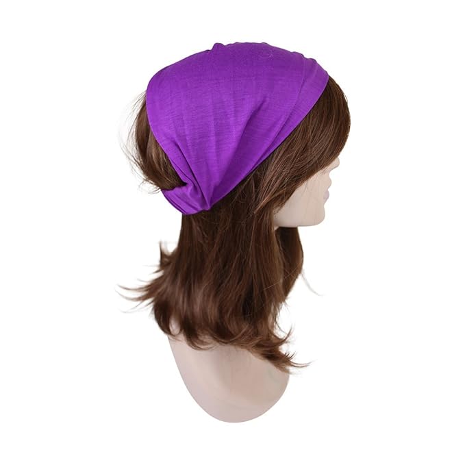 Motique Accessories Violet Wide Cotton Head Band Solid Boho Yoga Style Soft Hairband
