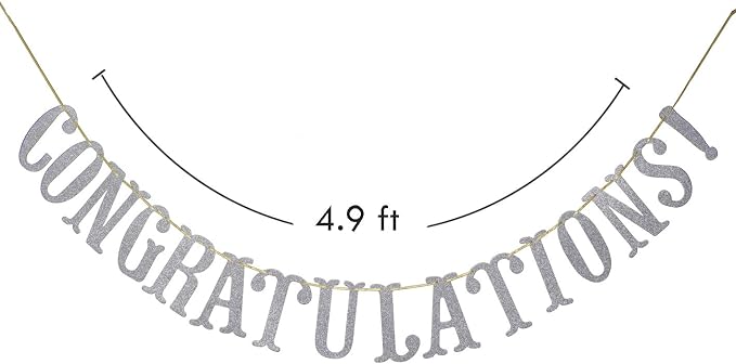 Congratulations Banner, Graduation Party Decor | Silver Glitter Congrats Sign - Image 2