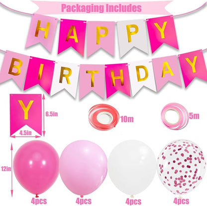 Pink Birthday Decorations, Happy Birthday Banner - Image 3