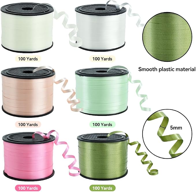 TONIFUL Cream Green Pink Curling Ribbon Balloon String Gift Wrapping | 600 - Image 2