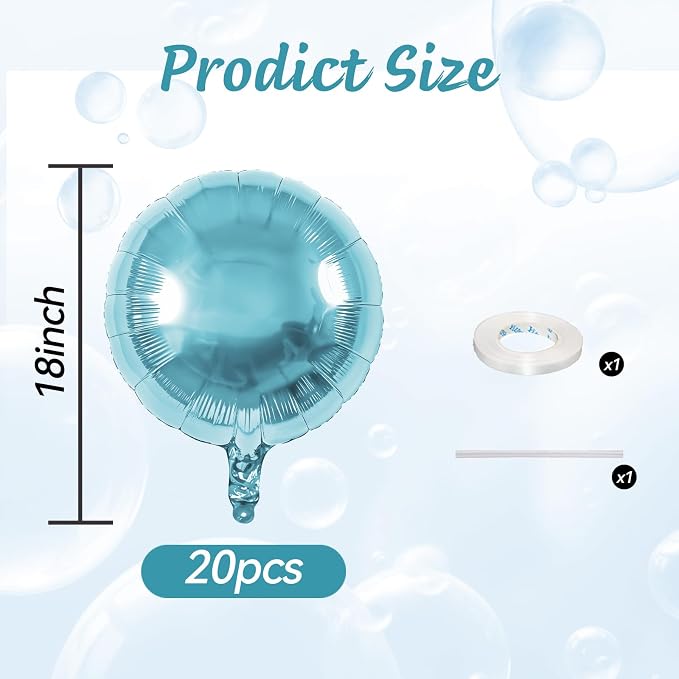 20PCS Round Shaped Balloons, 18 Inch Round Foil Balloon, Light Blue Giant Round - Image 2