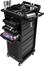 Salon Trolley Cart, 7 Layer Hair Salon Storage Cabinet Barber Organizer Tool, Portable Utility Beauty Barber Cart, Black Lockable Storage Cabinet Barber Station for Hair Stylist Hairdresser