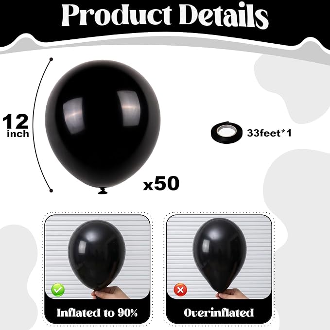Black Balloons 50Pack 12 Inch Black Latex Party Balloons - Image 3