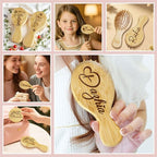 Portable Wooden Hair Brush with Custom Name Engraving, 2 Piece Mini Brushes Gifts for Girls, Daughter, 20 Personalized Design Options, Mirror Option Available