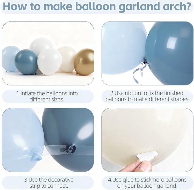Dusty Blue White Gold Balloon Arch Kit, Light Baby Blue Sand White, Party | - Image 3