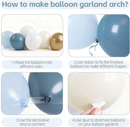 Dusty Blue White Gold Balloon Arch Kit, Light Baby Blue Sand White, Party | - Image 3