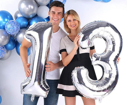 Silver 13 Number Balloons Big Giant Jumbo Large Number 13 Foil Mylar Balloons - Image 4