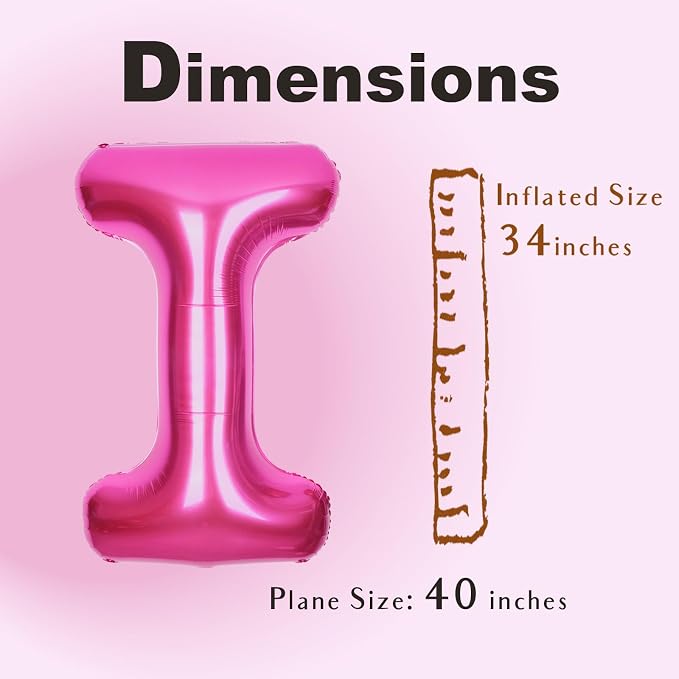 SUWEN 40 Inch Hot Pink Large I Letter Balloons Big Foil Helium Letter A-Z | - Image 5