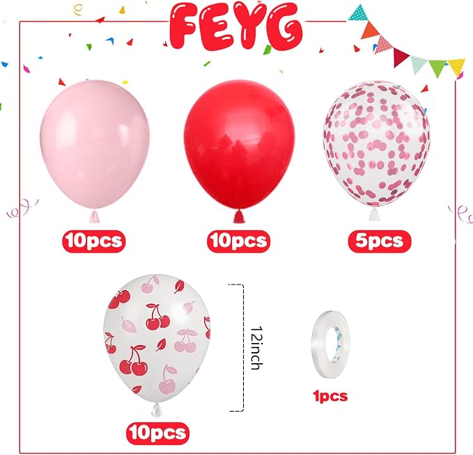 Red and Pink Cherry Balloons, 12 Inch Red Pink Cherry Printed Balloon and - Image 2