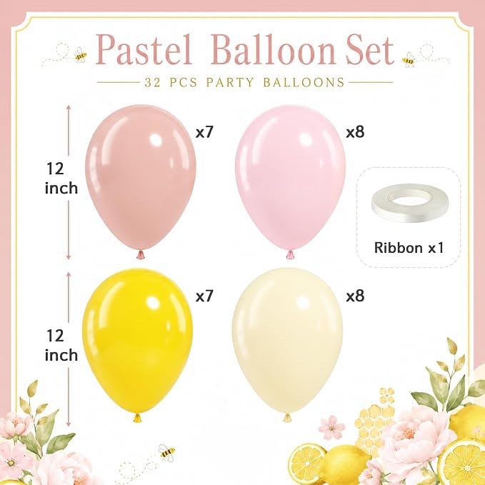 Pink and Yellow Balloons, 12inch Pastel Light Dusty Pink Butter Pale Mustard - Image 2