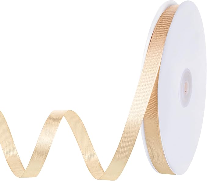 woric 120 Yards Champagne Satin Ribbon 3/8 Inch | Thin Gold Ribbon by woric