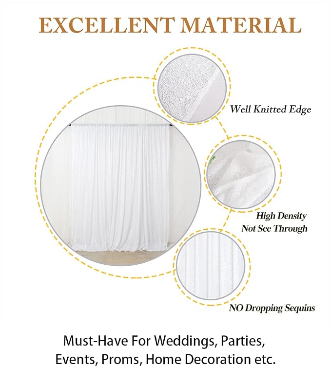 ShinyBeauty 4FTx7FT White Sequin Backdrop, Elegant Wedding & Party Decor - Image 4