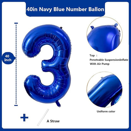 40 inch Navy Blue Number Balloon Dark Blue 3 Balloons Giant Foil Helium - Image 2