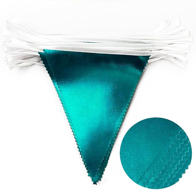 Teal Aqua Blue Triangle Pennant Banner Dark Metallic Fabric Flag Bunting Garland - Image 3