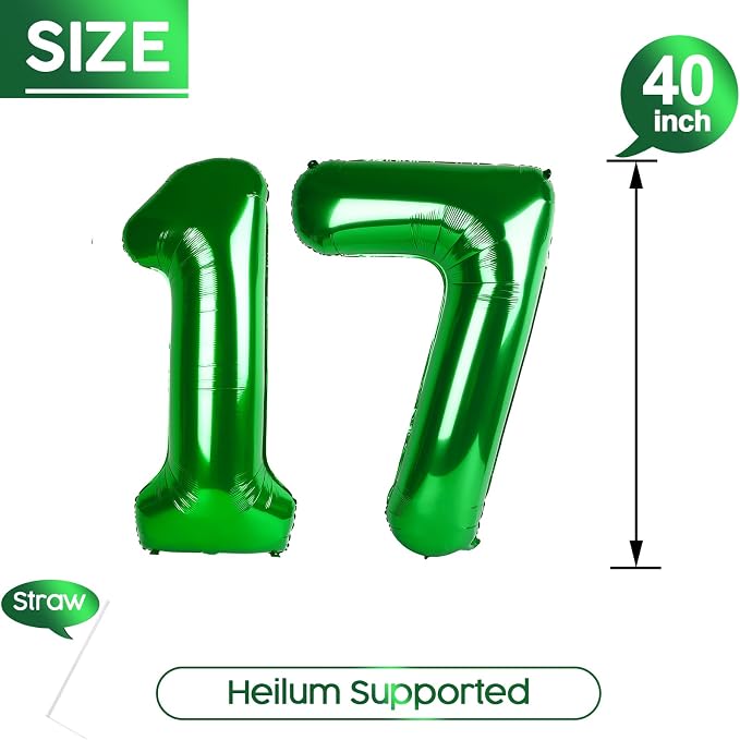17 Balloon - Green Birthday Number Balloons, 40 Inch Decorations Men Women | - Image 5