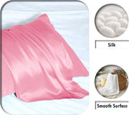 Mulberry Silk Pillowcase for Hair and Skin Pillow Case with Hidden Zipper Soft Breathable Smooth Cooling Silk Pillow Covers for Sleeping (Pink, King（20"X 36"）)