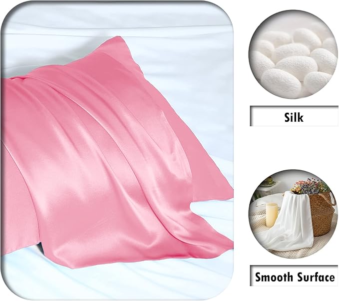 Silk Pillowcase for Hair and Skin,Soft,Breathable and Sliky 100% Standard Size Pillow Cases Set of 2,Both Sides Natural Mulberry Silk Pillowcases with Hidden Zipper(Standard Size 20"X 26",2pcs)