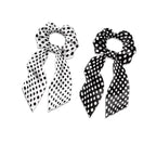 White Black Ribbon Bow Elastic Hair Ties for Women 2 Pack Polka Dot Knotted Bow for Women Travel No Damage Scarf Scrunchy for Thick Hair