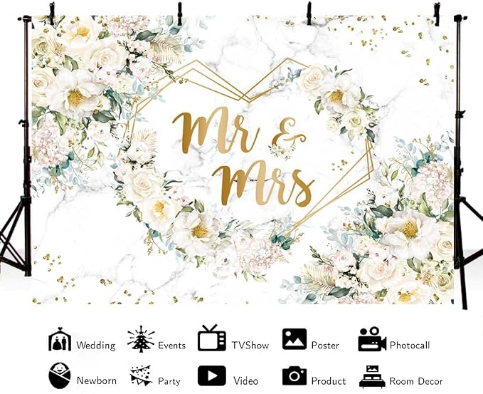 AIBIIN 10x7ft Mr and Mrs Floral Backdrop - Image 4