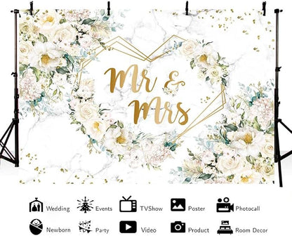AIBIIN 10x7ft Mr and Mrs Floral Backdrop - Image 4