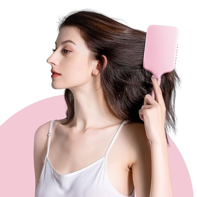 RHOS Paddle Brush for Women & Men - Detangler for Thick, Curly, Long, Wet & Dry Hair - Nylon Bristles Square Cushion Brush for Smoothing and Detangling (1 Pack - Pink)