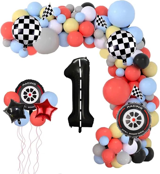 Race Car Balloons, 40 Inch Racetrack Number 1 Balloons, Big Number Balloons - Image 2