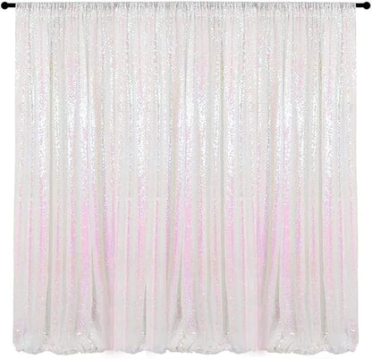 Iridescent White Sequin Backdrop Curtain 10FTx10FT | Glitter Sequence Drapes by HMQIANG