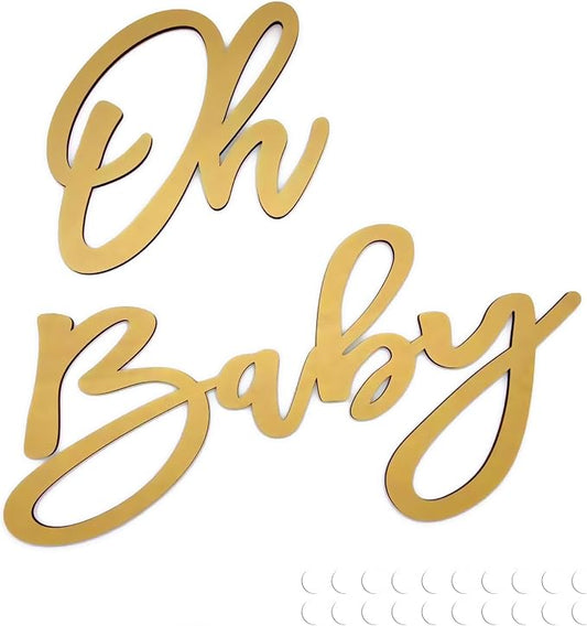 Oh Baby Sign for Backdrop, Large Wooden Baby Shower Sign Gold Letters Party by SIWUCHYE
