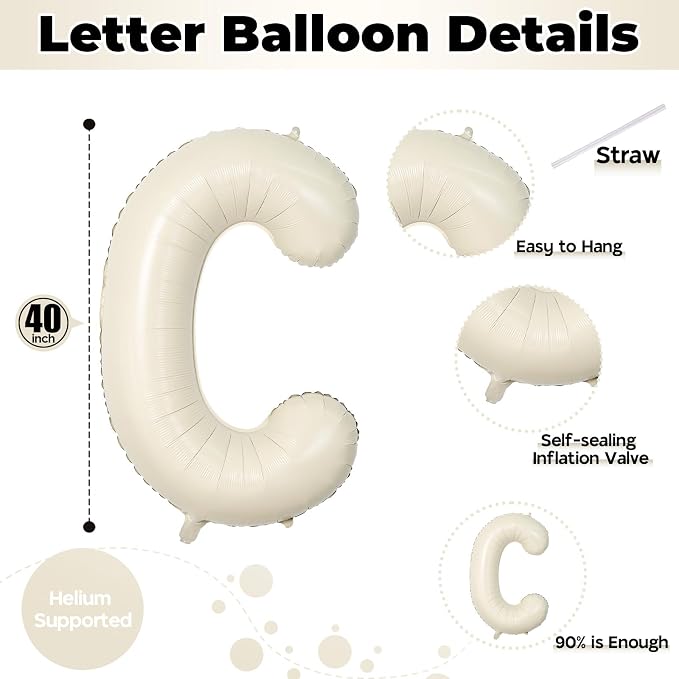 Giant Alphabet C Foil Balloons, Nude Cream White Custom Mylar Letters Balloon - Image 2